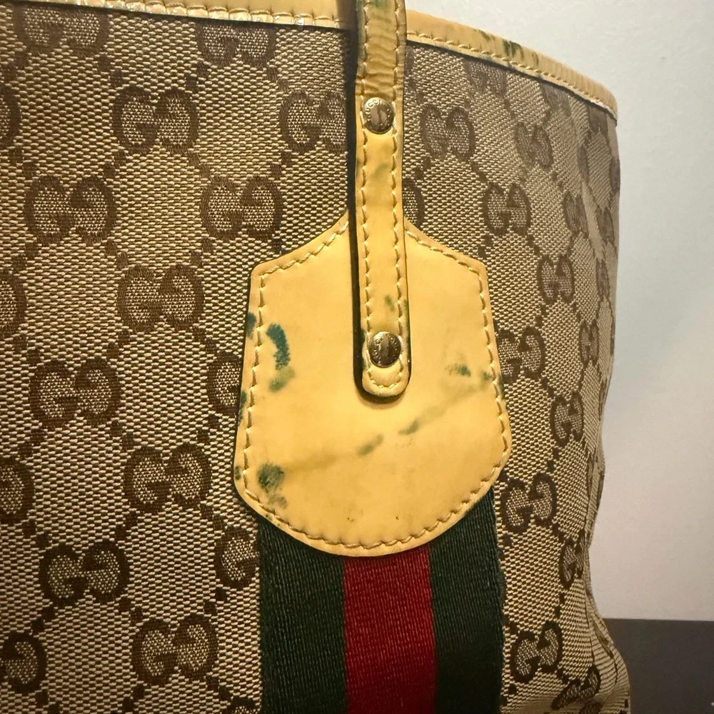 Gucci Beige Tote with Yellow and Green-Red Stripes - Picture 6 of 9